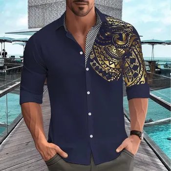 Pánská košile Pánská košile s krátkým rukávem a potiskem Barva: Tmavě Modrá, Velikost: 3XL