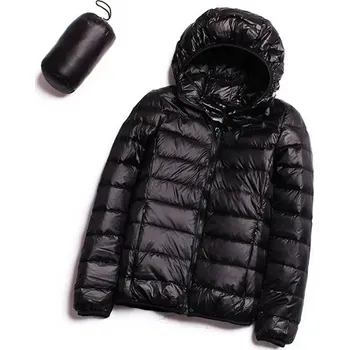 Pánský zimní kabát zimní bunda s kapucí, skládací do sáčku, voděodolná Barva: Černá, Velikost: XL