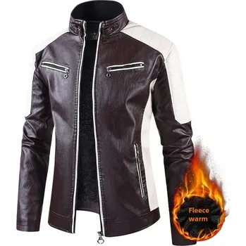 Sportovní oblečení Pánská kožená bunda – motorkářský styl Velikost: L, Barva (Varianta): Kávováe plus Velvet