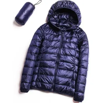 Pánský zimní kabát zimní bunda s kapucí, skládací do sáčku, voděodolná Barva: Tmavě Modrá, Velikost: 2XL