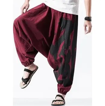 Pánské bavlněné kalhoty s nízkým pasem – hip hop styl Barva: Červená, Velikost: M