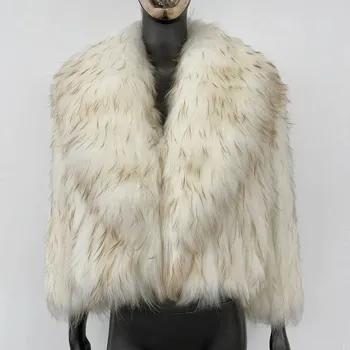 Dámská bunda Dámský kabát s kožešinovým límcem z mývalovce Barva: Béžová, Velikost: ONE SIZE