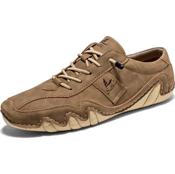 Pánské tenisky Pánské kožené tenisky – prodyšné boty na ven i do města Barva: Khaki, Velikost: 40