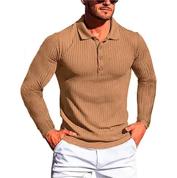 Pánské tričko s dlouhým rukávem a límečkem Barva: Khaki, Velikost: XL