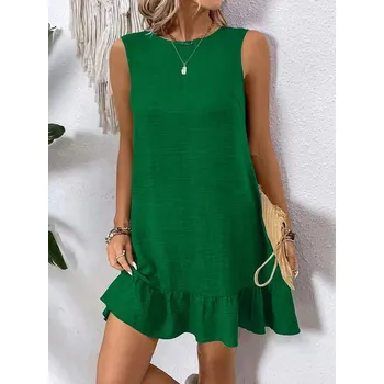 Dámské oblečení Letní šaty bez rukávů s mini sukní Barva: Zelená, Velikost: S