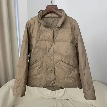 Dámská parka Dámská zimní prošívaná bunda s knoflíky Barva: Khaki, Velikost: S