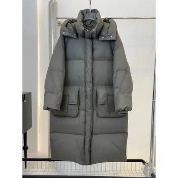 Dámská parka Dámská péřová bunda ke kolenům – voděodolná, teplá parka Barva: Šedá, Velikost: M