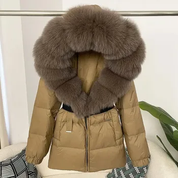 Dámská parka zimní bunda s kožešinou a kapucí Velikost: XL, Barva (Varianta): camel brown