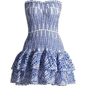 Dámské šaty Dámské mini šaty bez ramínek s výšivkou Barva: Modrá, Velikost: L