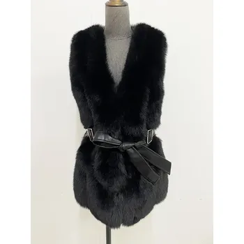 Dámská vesta Dámská kožešinová vesta bez rukávů se zavazováním Barva: Černá, Velikost: M