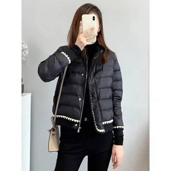 Dámská parka lesklá zimní bunda s kapucí a husím peřím pro ženy Barva: Černá, Velikost: L