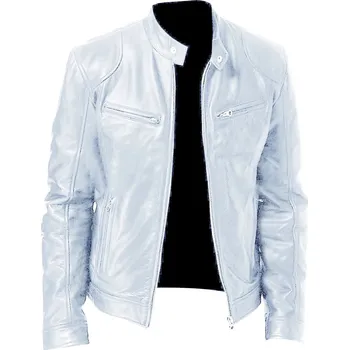 Moto bunda Pánská motorkářská kožená bunda s límečkem na druk Barva: Bílá, Velikost: M