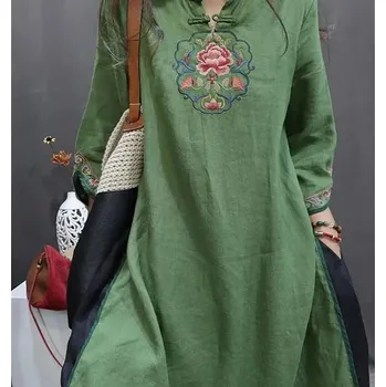 Dámské šaty vyšívané šaty s límečkem ve vintage stylu Velikost: XXL, Barva (Varianta): NA23 Green