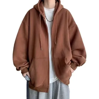 Pánská mikina Pánská mikina s kapucí – volný fleecový model na podzim Velikost: 5XL, Barva (Varianta): BS59 caramel