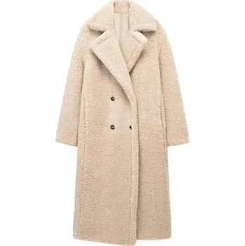 Dámský kabát Best Fashion Dámský zimní vlněný kabát – dlouhý elegantní model s páskem Béžová L