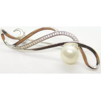 Souprava šperků Klenoty Budín Dámská stříbrná brož se zirkony a kultivovanou perlou ryz. 925/1000 030452000007 (Klenoty Budín Dámská stříbrná brož se zirkony a kultivovanou perlou ryz. 925/1000 030452000007)