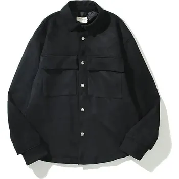 Pánská softshellová bunda unisex sametová košile – podzimní bunda ve streetwear stylu Barva: Černá, Velikost: L