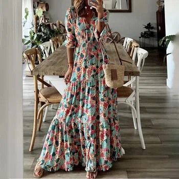 Dámské šaty Volné letní šaty – květinový potisk, elegance na pláž Velikost: 2XL, Barva (Varianta): A