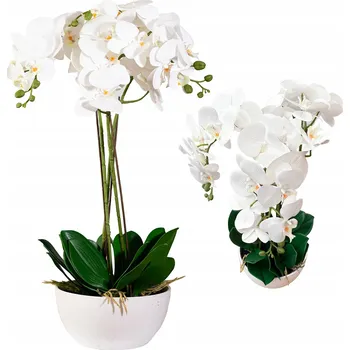 umělá květina UMĚLÁ SILIKONOVÁ ORCHIDEJ velká bílá, gumové listy, do obýváku jako dárek