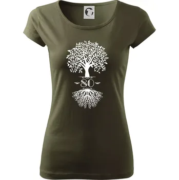 Dámské tričko Narozeninový strom 80 - Dámské triko Pure - XS ( Military )