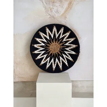 Nástěnná dekorace Velká Boho dekorace ze slámy a bavlny JOY Černá 50 cm