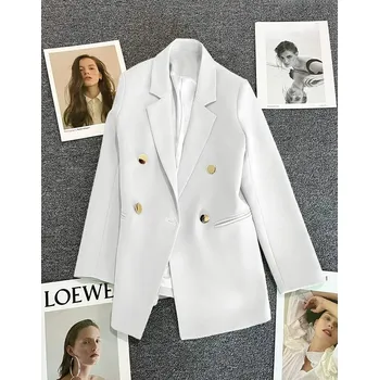 Dámské sako s přezkou – stylový model Barva: Bílá, Velikost: 3XL