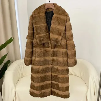 Dámský kabát Dámský kožešinový kabát z králičí srsti Barva: Kávová, Velikost: L