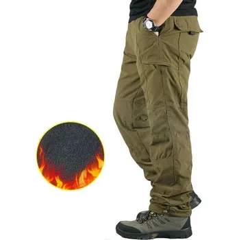 Pánské kalhoty Zimní fleece cargo kalhoty s kapsami na outdoor a turistiku Barva: Žlutá, Velikost: 2XL