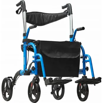 Chodítko pro seniory VEVOR Rollator Rollator I Krzesło Transportowe Niebieski Udźwig136KG