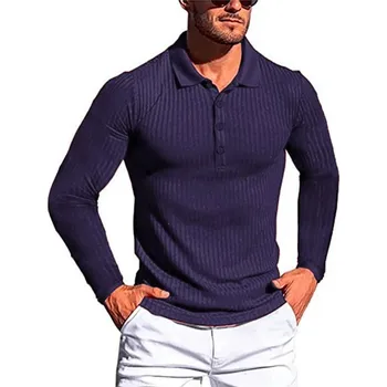 Pánské tričko s dlouhým rukávem a límečkem Barva: Tmavě Modrá, Velikost: L