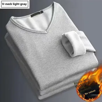 Pánský svetr Zateplený svetr s flísovou podšívkou pro podzim a zimu Velikost: 5XL, Barva (Varianta): V-neck light gray