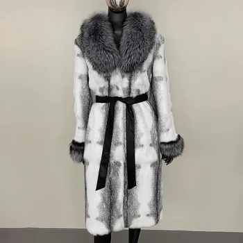 Dámský kabát Zimní dámský kabát s límcem z lišky Velikost: L, Barva (Varianta): Stříbrná