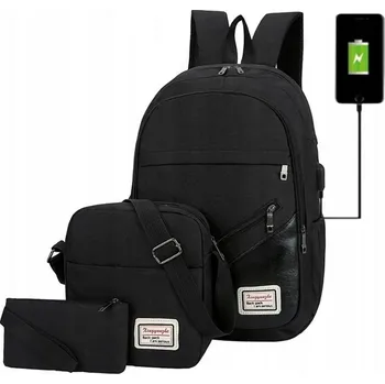 BATOH ČERNÝ SET 3v1 TAŠKA SÁČEK PENÁL Mládežnický školní P32