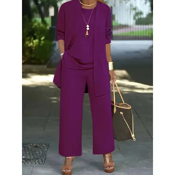 Třídílný komplet - elegantní volnočasová souprava Barva: Purpurová, Velikost: 5XL