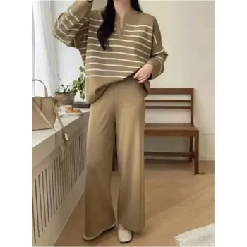 Dámská dvoudílná souprava – pruhovaný top a široké kalhoty Barva: Světle Hnědá, Velikost: S