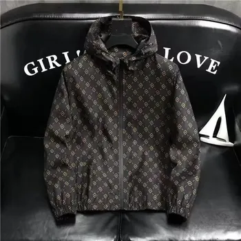 Pánská softshellová bunda Pánská UV bunda – tenká, s kapucí, plaid vzor, ochrana proti slunci Barva: Hnědá, Velikost: XL