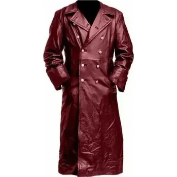 Pánský kabát Pánský trench coat koženého vzhledu Barva: Červená, Velikost: 3XL
