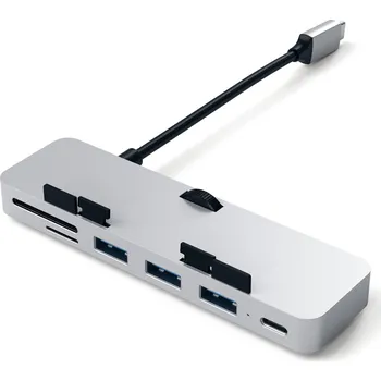 Replikátor portů Satechi Aluminum Type-C CLAMP PRO Hub (3x USB 3.0,MicroSD) - Silver