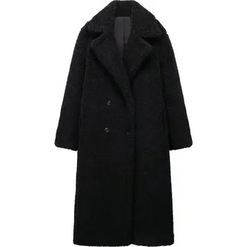 Dámský kabát Best Fashion Dámský zimní vlněný kabát – dlouhý elegantní model s páskem Černá L