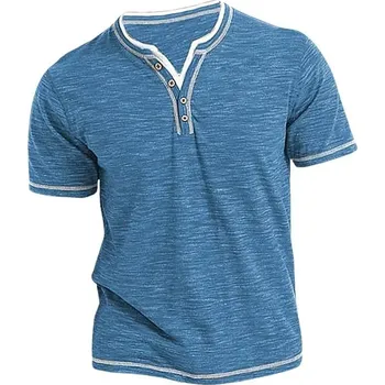 Pánské bavlněné tričko s krátkým rukávem a výstřihem do V Barva: Modrá, Velikost: 3XL