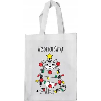 Vrták Bílá taška 26 x 32 cm Veselé Vánoce s kočkou