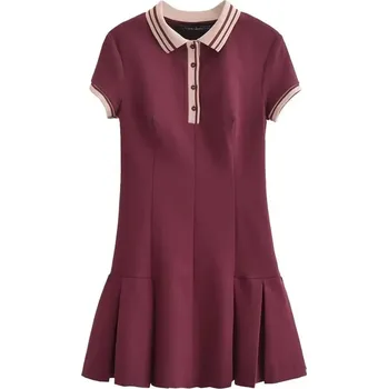 Dámské šaty šaty ve vintage stylu s plisovanou sukní a páskem Barva: Bordová, Velikost: XS