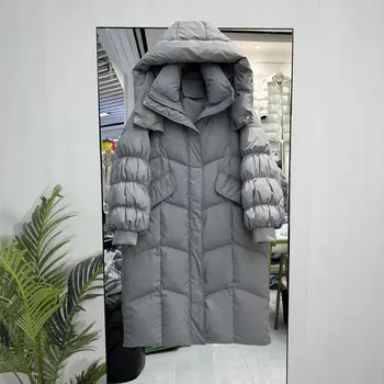 Dámská parka Dlouhá dámská bunda s kapucí a silnou výplní Barva: Šedá, Velikost: M