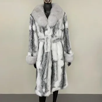 Dámský kabát Zimní dámský kabát s límcem z lišky Velikost: XL, Barva (Varianta): White fur belt