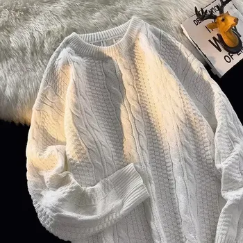 Pánský svetr Pánský pletený svetr s volným střihem a kulatým výstřihem Barva: Bílá, Velikost: M