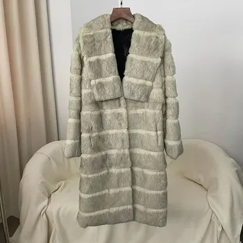 Dámský kabát Dámský kožešinový kabát z králičí srsti Barva: Šedá, Velikost: M