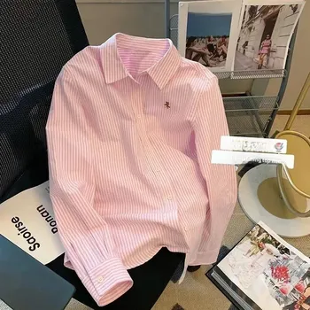 Dámská košile proužkovaná košile s límečkem a dlouhým rukávem Barva: Růžová, Velikost: XL