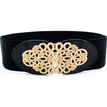 Opasek Pásek Černý Pásek se Zlatou Sponou Široký Elastický Ozdobný Ležérní Vintage