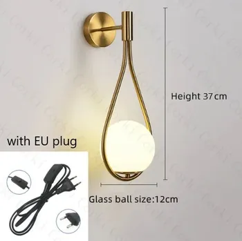 Nástěnné svítidlo Luxusní skleněné LED nástěnné světlo | Moderní osvětlení, Designová svítidla - zlatá s EU zástrčkou