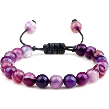 Náramek Tygří oko ručně pletený náramek energie | náramek, šperky - 8mm fialový achát